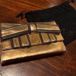 Zac Posen Gold Metallic Clutch with Zipper Accents
